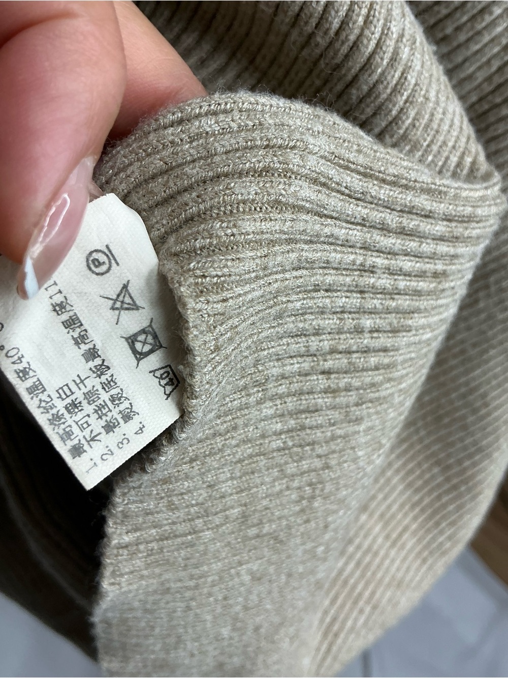 2243 - Turtleneck Asymmetrical Ribbed Sweater - Taupe - Picture 9 of 9